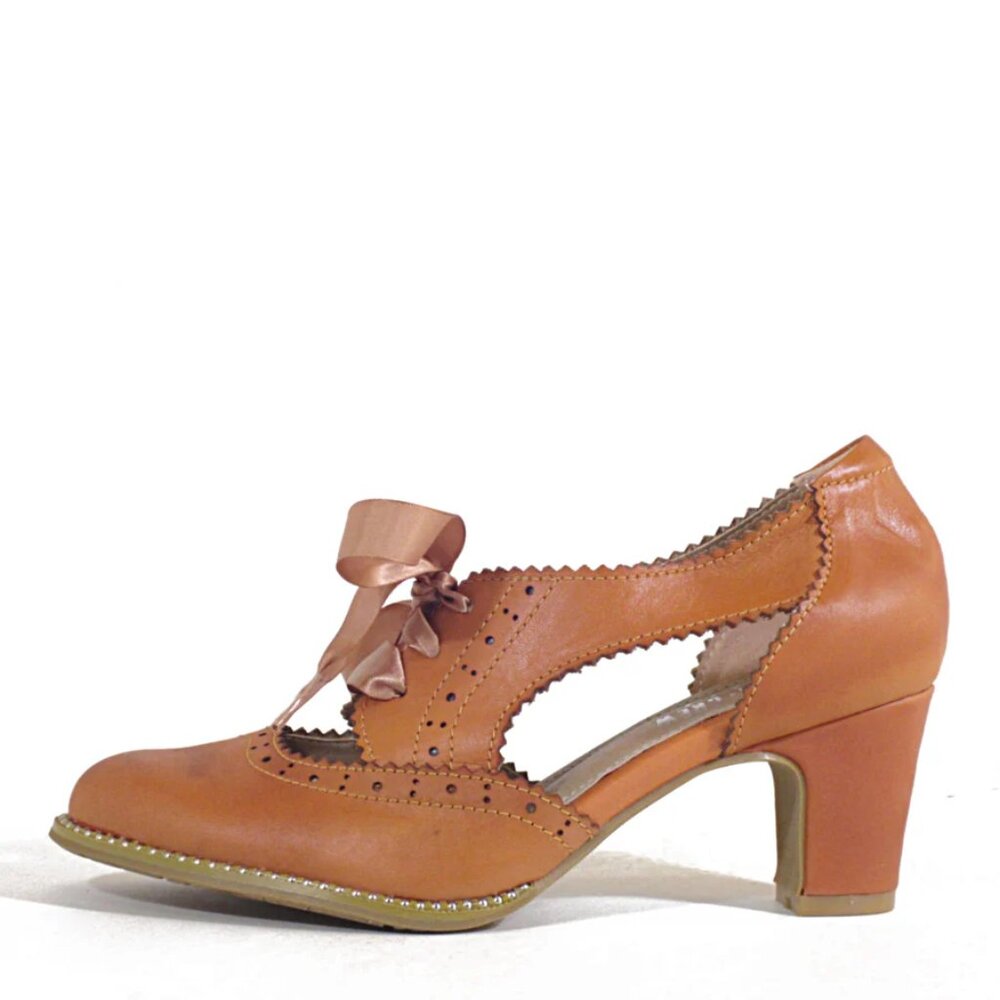 Chelsea Crew Goth Donna Tan Brown Vintage Style Retro Heels Bow 40 9